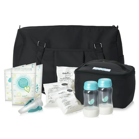 Evenflo Feeding Black Pumping Accessories Tote for Breastfeeding - with Milk Collection Bottles, Bags and Breast Pump Adapters