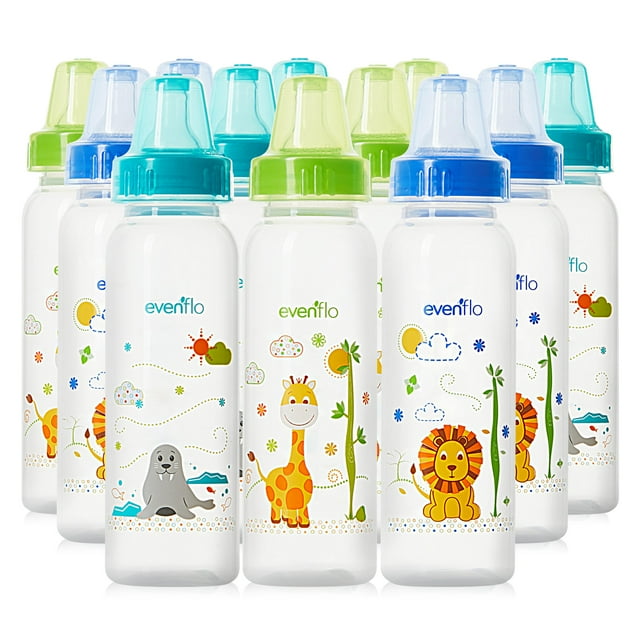 Evenflo Feeding Classic Prints Polypropylene Baby Bottle for Infant and Newborn, 8 oz (12 Pack)