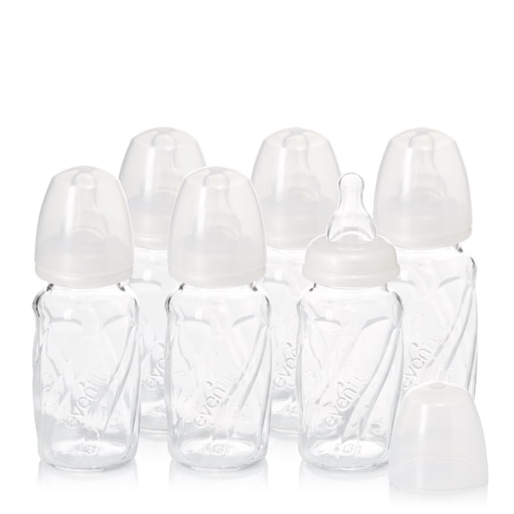 Evenflo Feeding Vented + BPA-Free Glass Baby Bottles, 4oz, Clear, 6ct