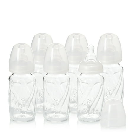 Evenflo Feeding Vented + BPA-Free Glass Baby Bottles, 4oz, Clear, 6ct