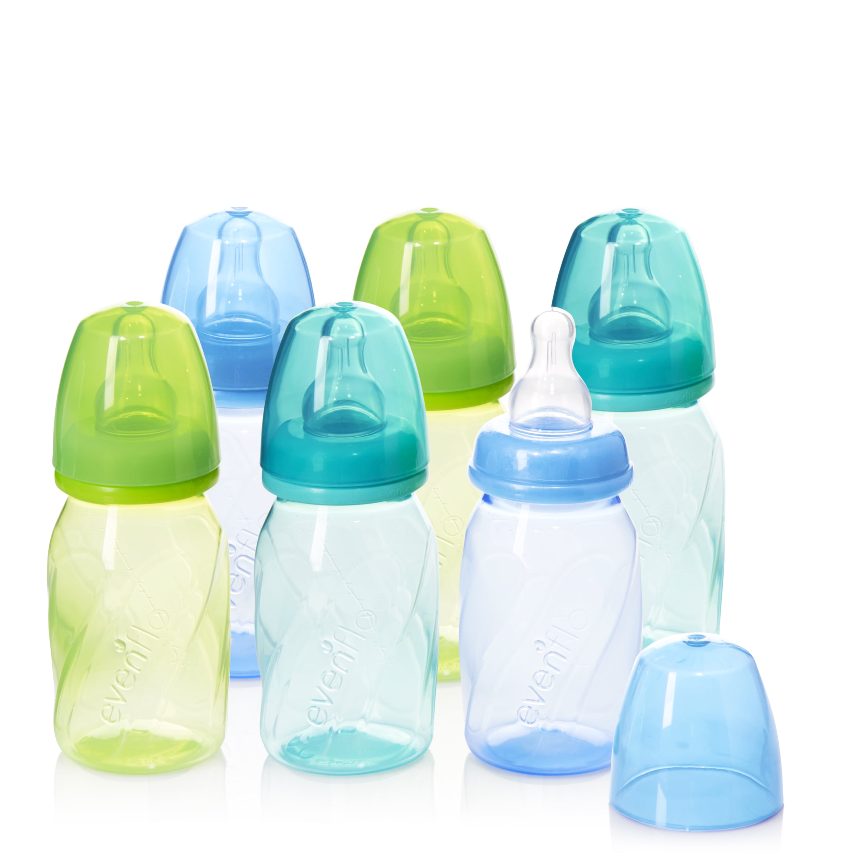 Evenflo Feeding Classic Tinted Plastic Standard Neck Bottles for Baby, Infant and Newborn, Pink/Lavender/Teal, 8 Ounce (Pack of 12)