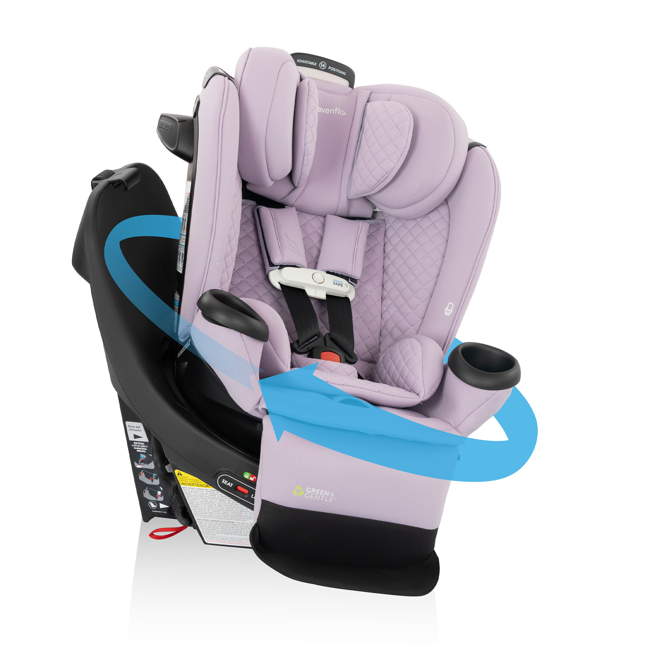 Evenflo Revolve360 Extend All-in-One Rotating Car Seat with Green & Gentle Fabric, Agate