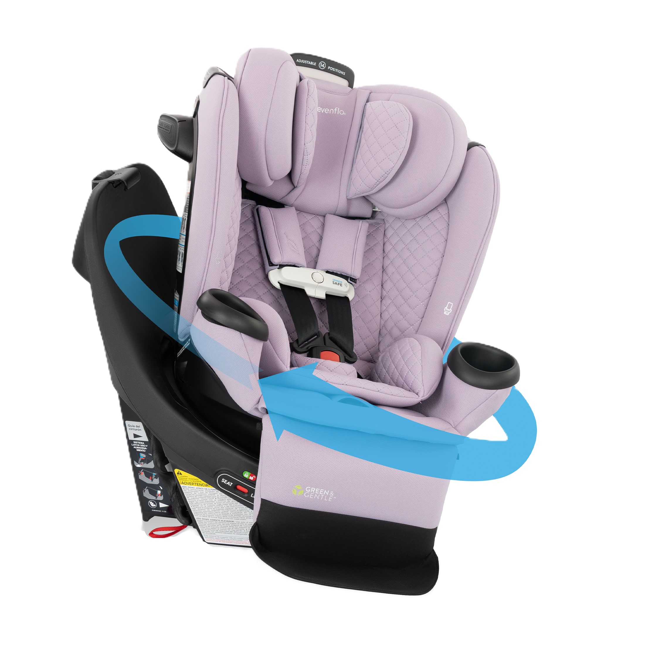 Evenflo Gold Revolve360 Extend All-in-One Rotational Car Seat with SensorSafe, Agate, Pink