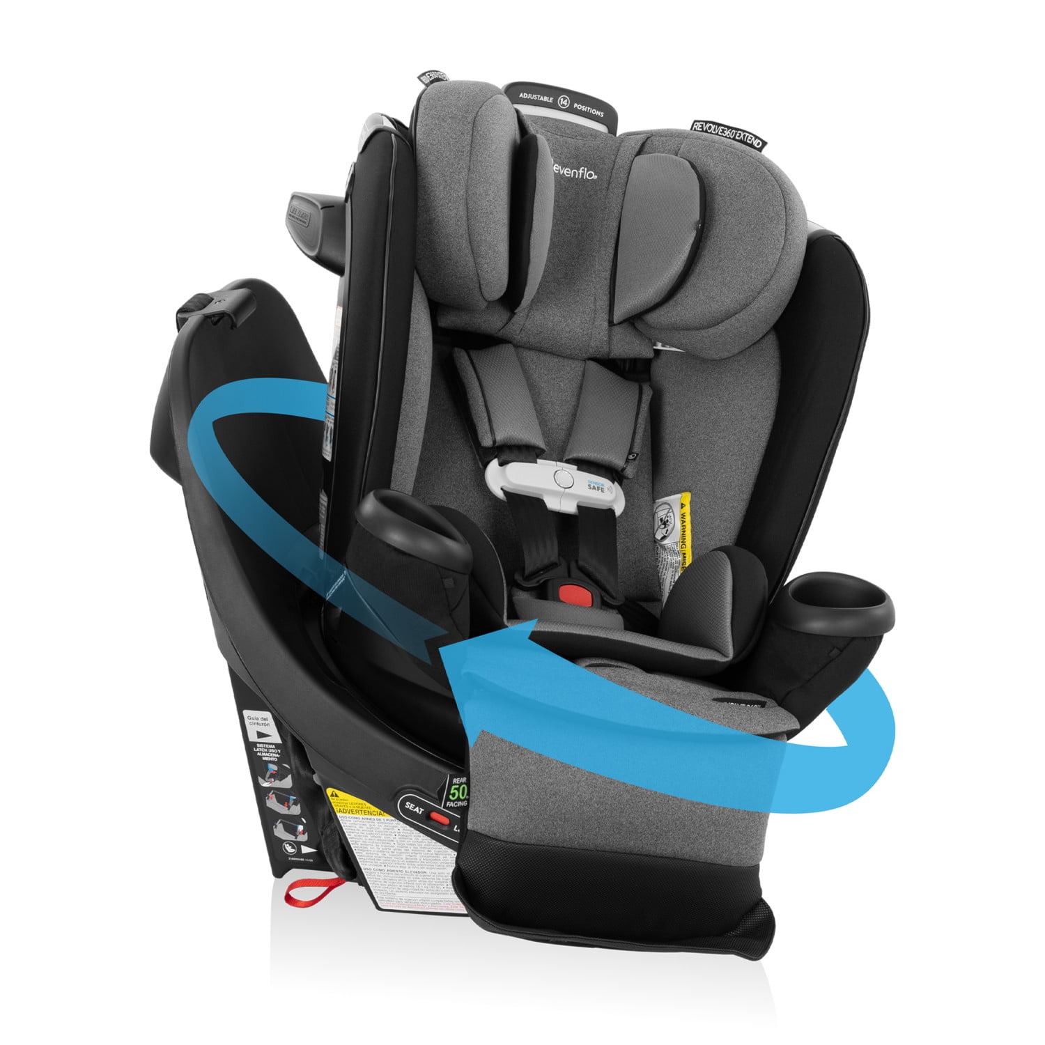 Evenflo Gold Revolve360 Extend All-in-One Rotational Car Seat with SensorSafe, Moonstone, Gray