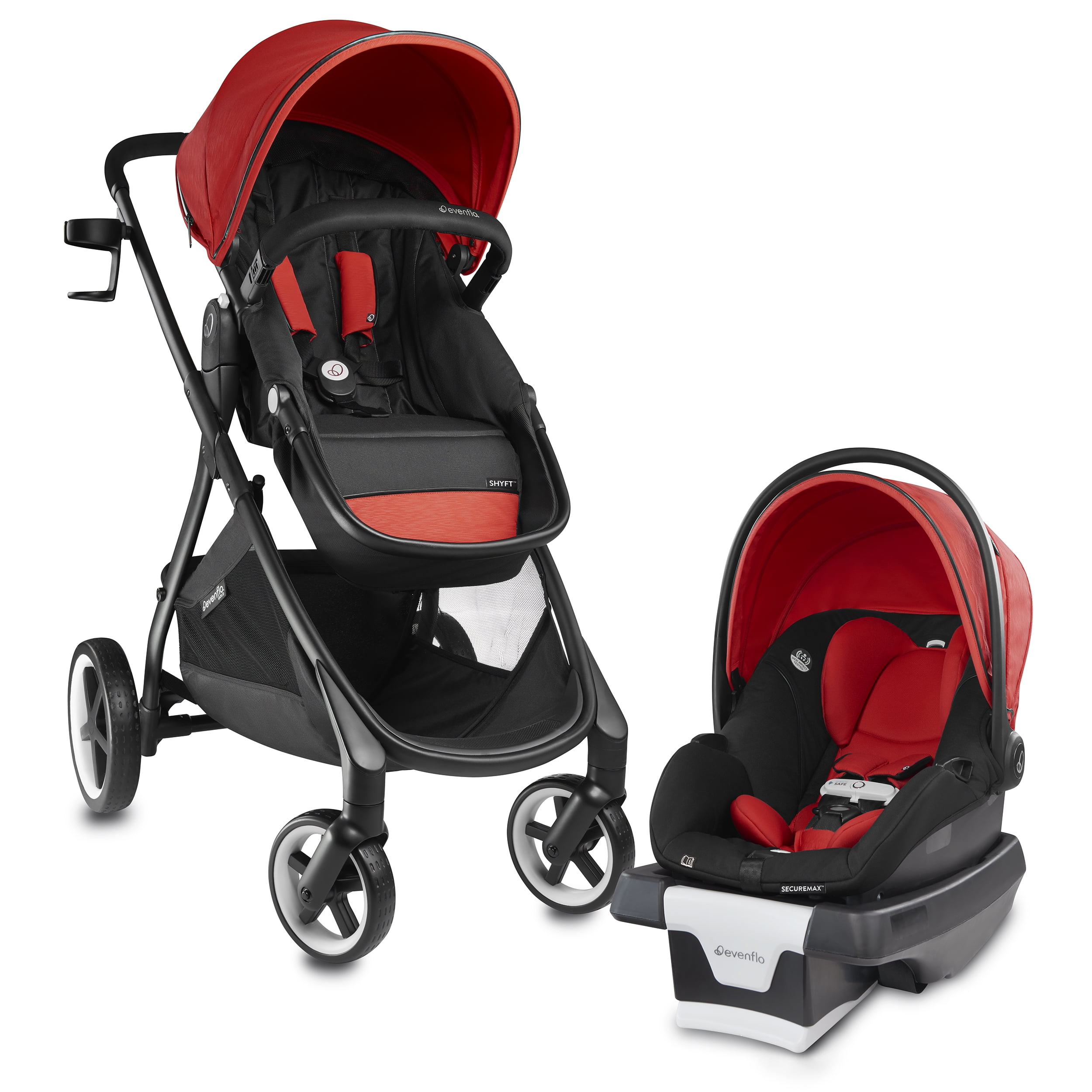 Evenflo - Brandclub - Evenflo Gold Shyft Travel System Stroller with  SecureMax Infant Car Seat, Garnet Red
