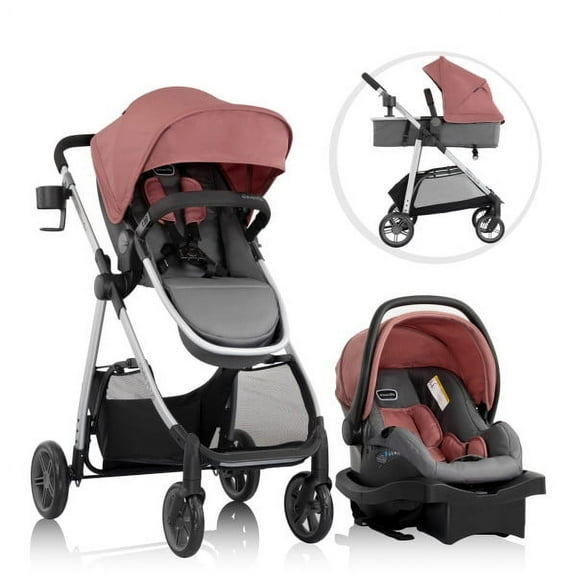 Evenflo Omni Plus Modular Travel System with LiteMax Sport Infant Car Seat, Shasta Pink, Girl