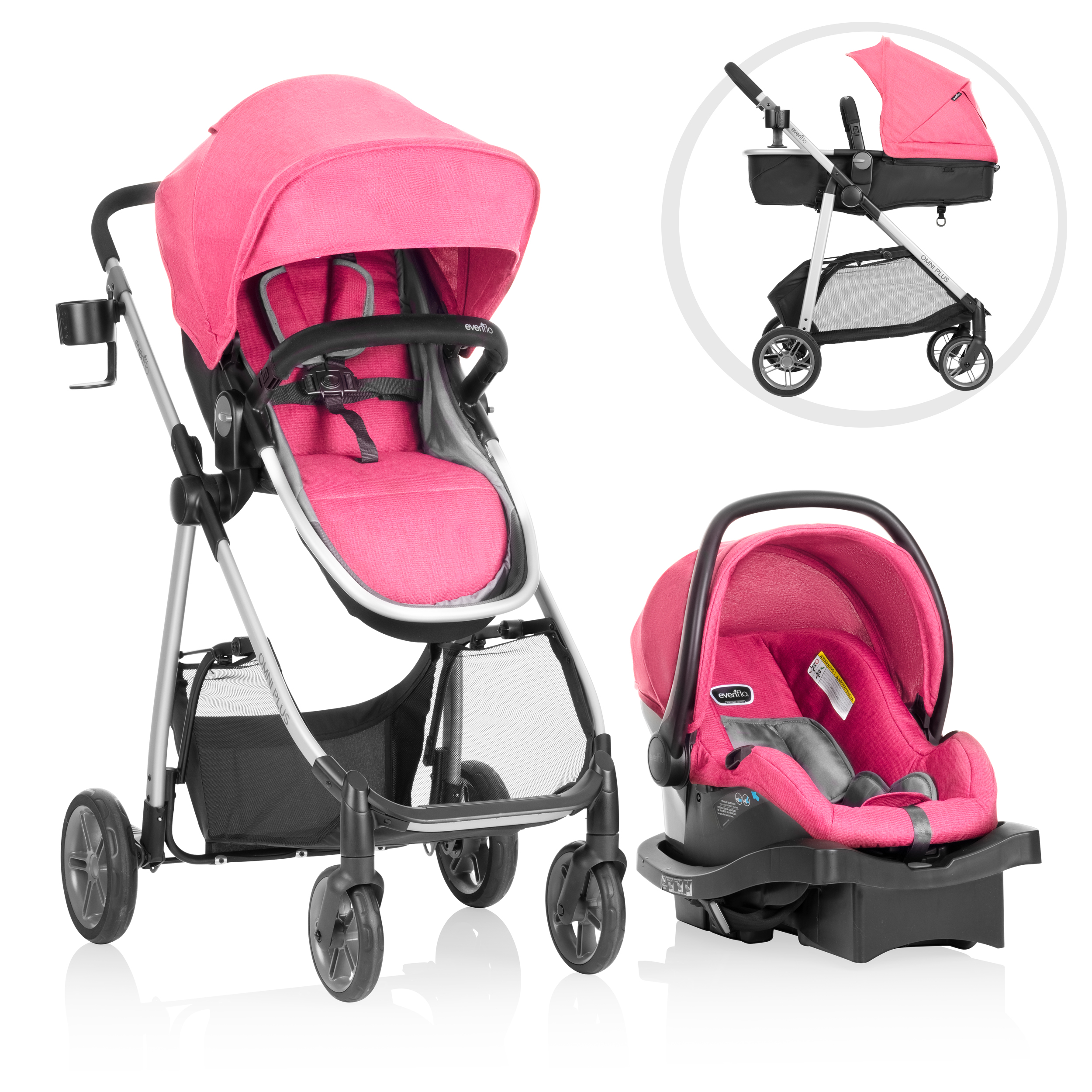 Evenflo Omni Plus Modular Travel System with LiteMax Sport Rear-Facing Infant Car Seat (Brizo Pink), Girl - image 1 of 19
