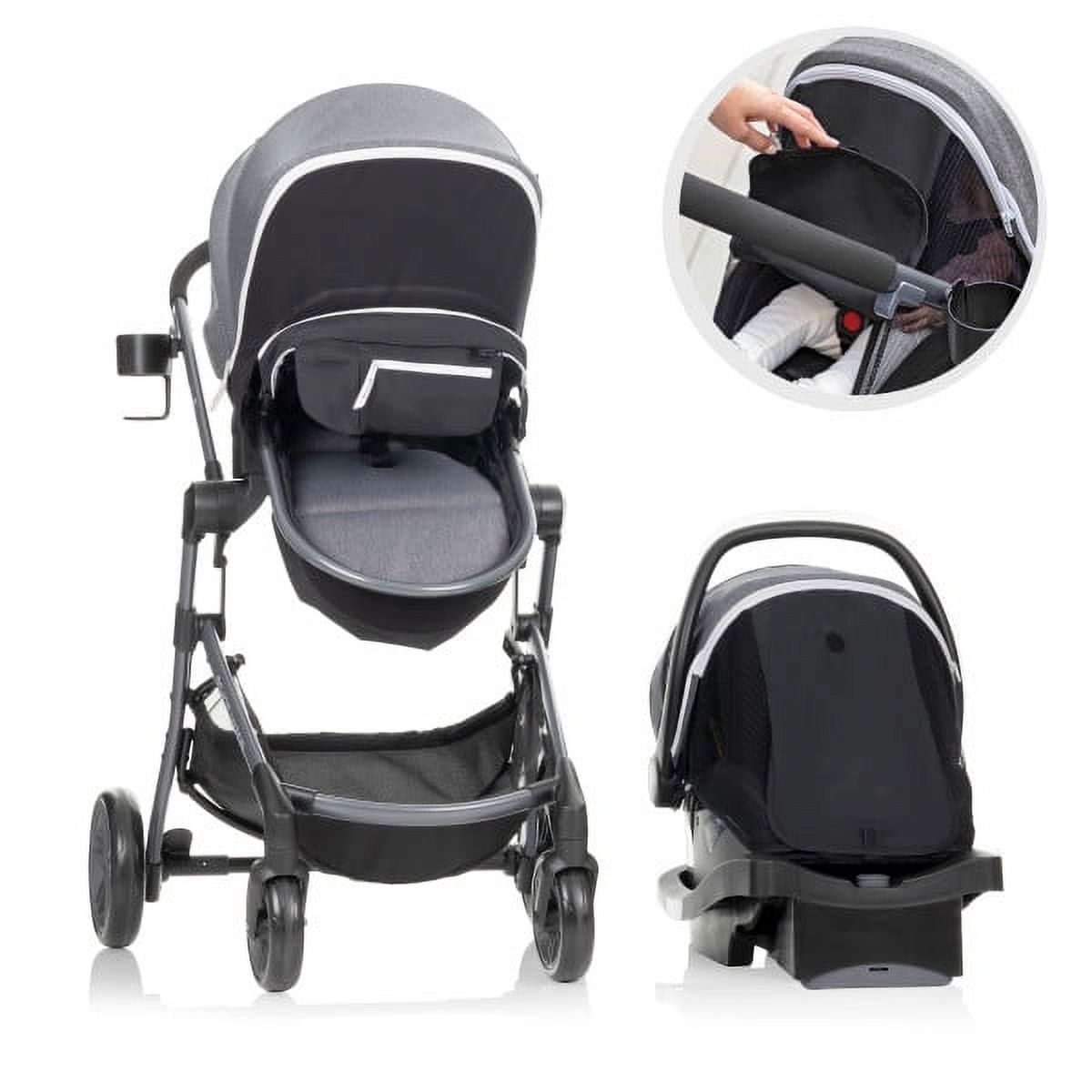 Evenflo Pivot Vizor Travel System with LiteMax Infant Car Seat (Chasse Black), Unisex - image 1 of 20