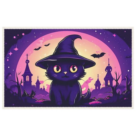 Halloween-featured Entryway Door Mats, Witch Cat Pumpkins Full Moon Durable Door Mat Outdoor 19.7x31.5 Inch Versatile Cute Kitten Halloween Night Indoor Door Mat