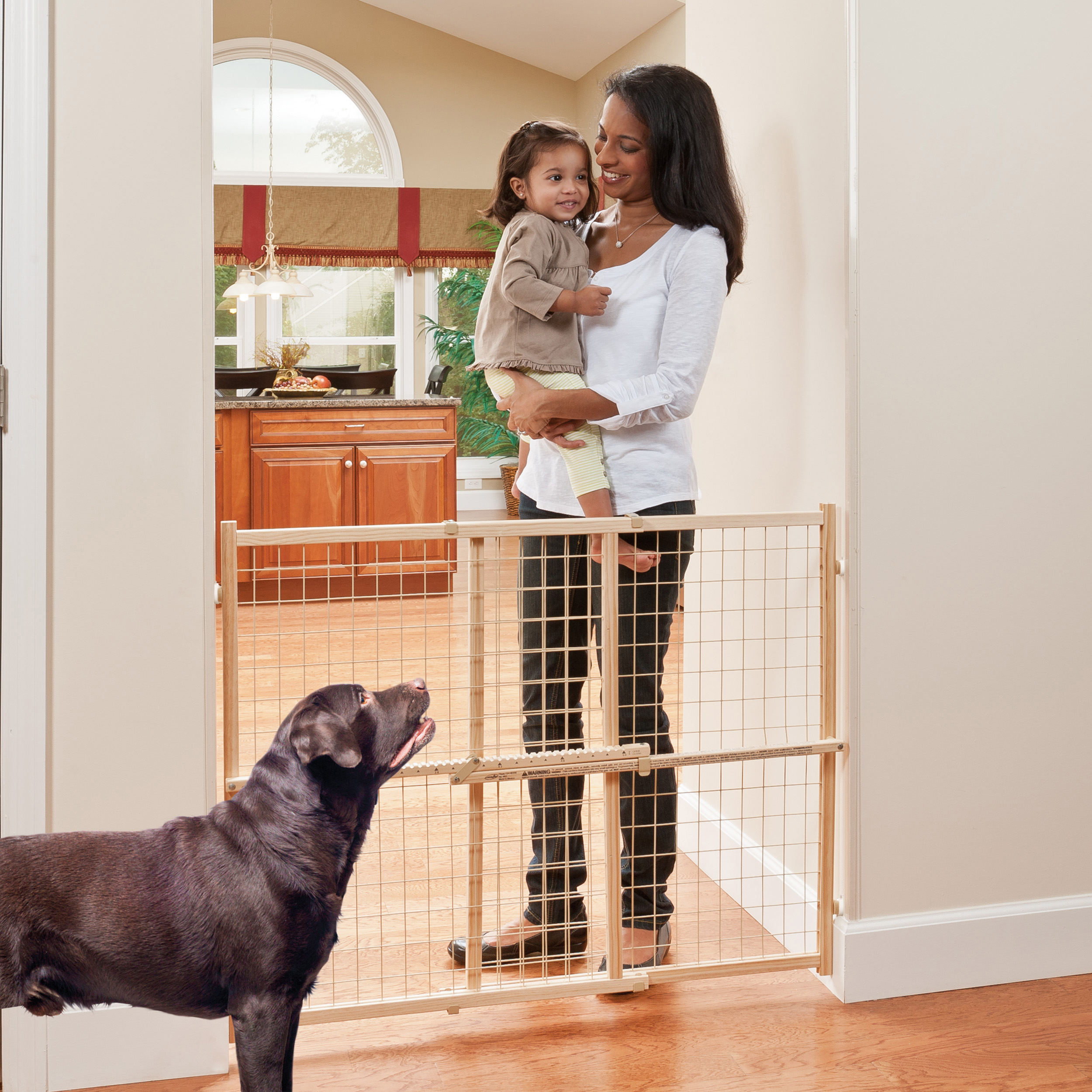 Evenflo Position & Lock Tall and Wide Value Adjustable Baby Gate, Pressure Mount, Locking Latch, For Use with Infants, Toddlers & Pets, 31" - 50", Natural Wood Baby Gate - image 1 of 7