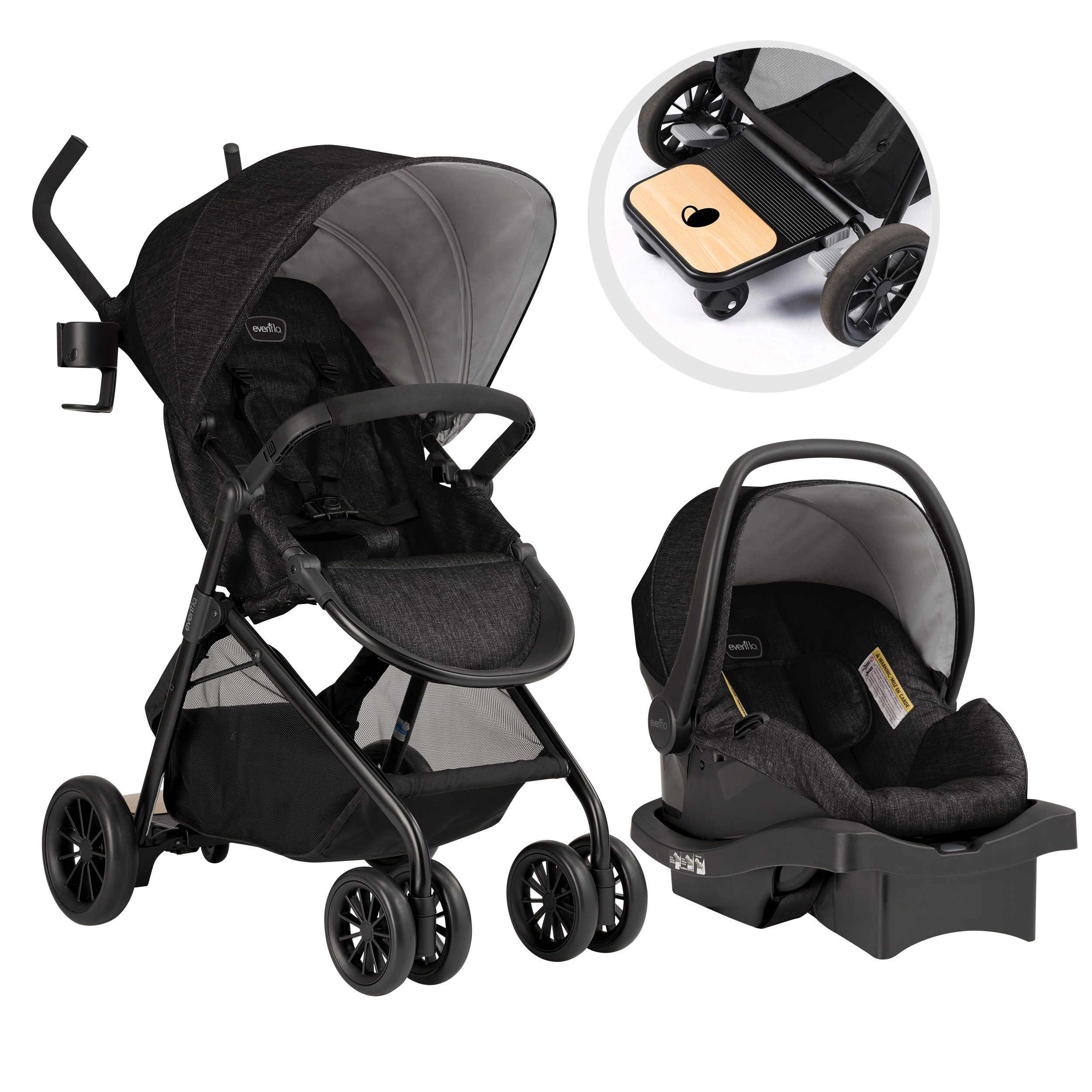Evenflo Sibby Travel System Stroller, Solid Print Gray Black - image 1 of 24