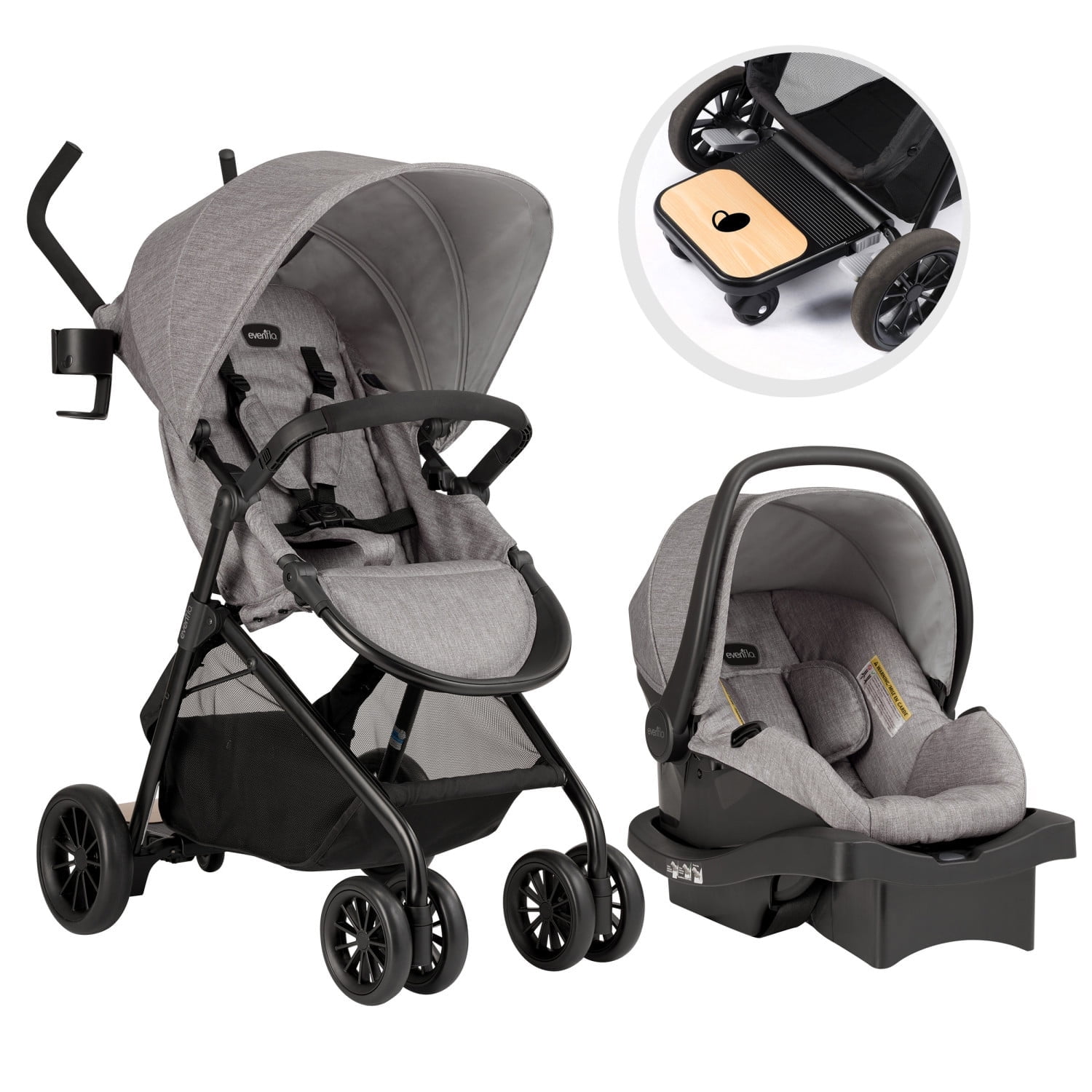 Evenflo Sibby Travel System Stroller with Ride-Along Board, Mineral Gray