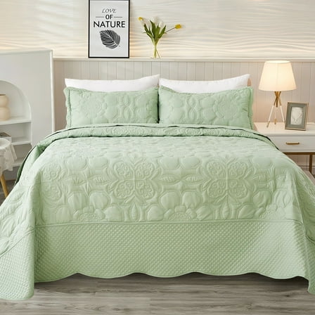 Evenhug 3 Piece King Size Quilt Set Lightweight Reversible Bedspread Coverlets for All Seasons, Green