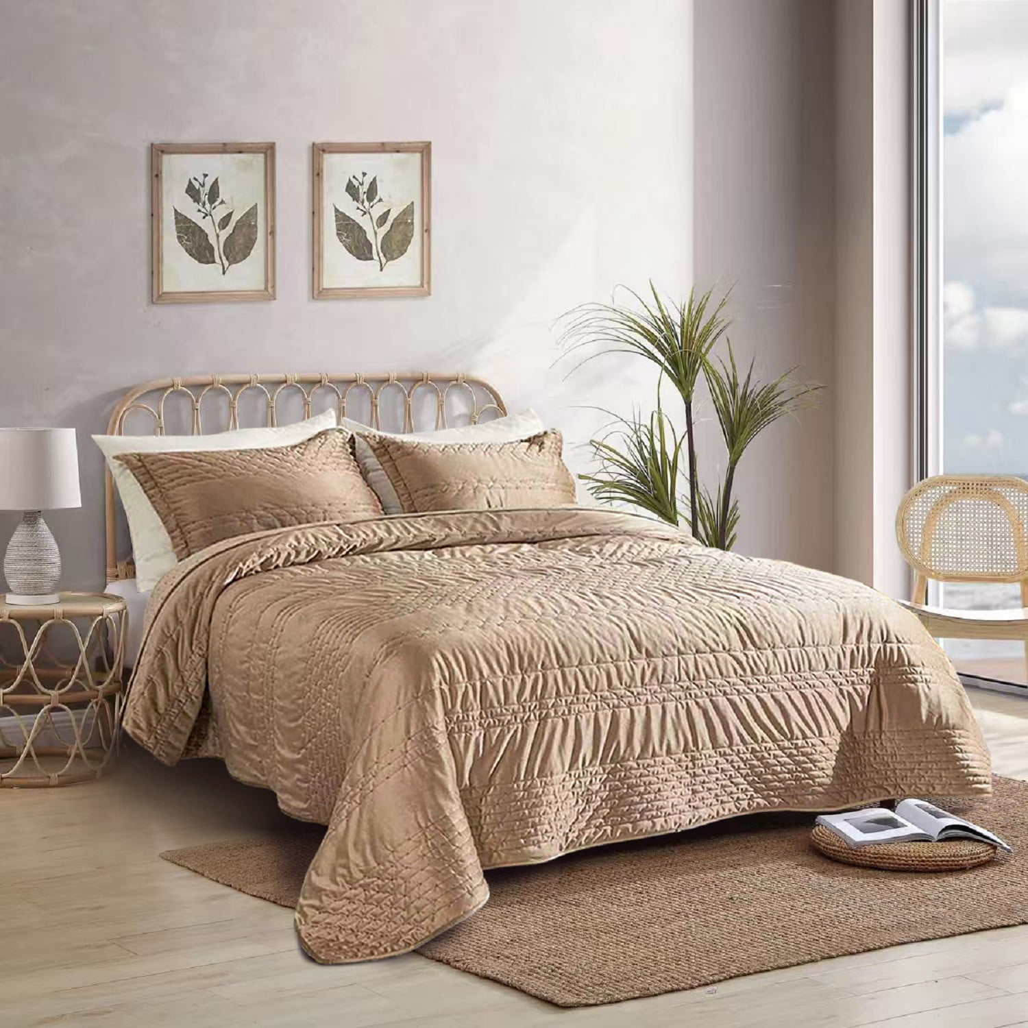 Evenhug King Size Velvet Quilt Set, Ultra Soft Lightweight Bedspread Coverlet 3 Pieces, Reversible Quilted Bedding Comforter Set for All Season