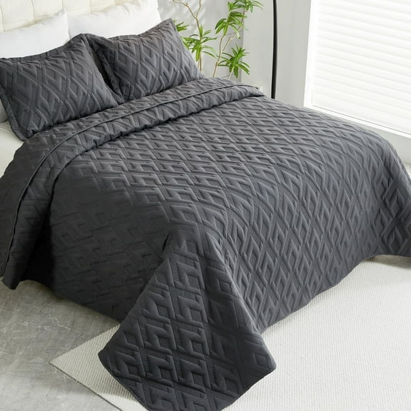 Evenhug 3 Piece Queen Size Quilt Set Gray Geometric Bedspread for All Seasons