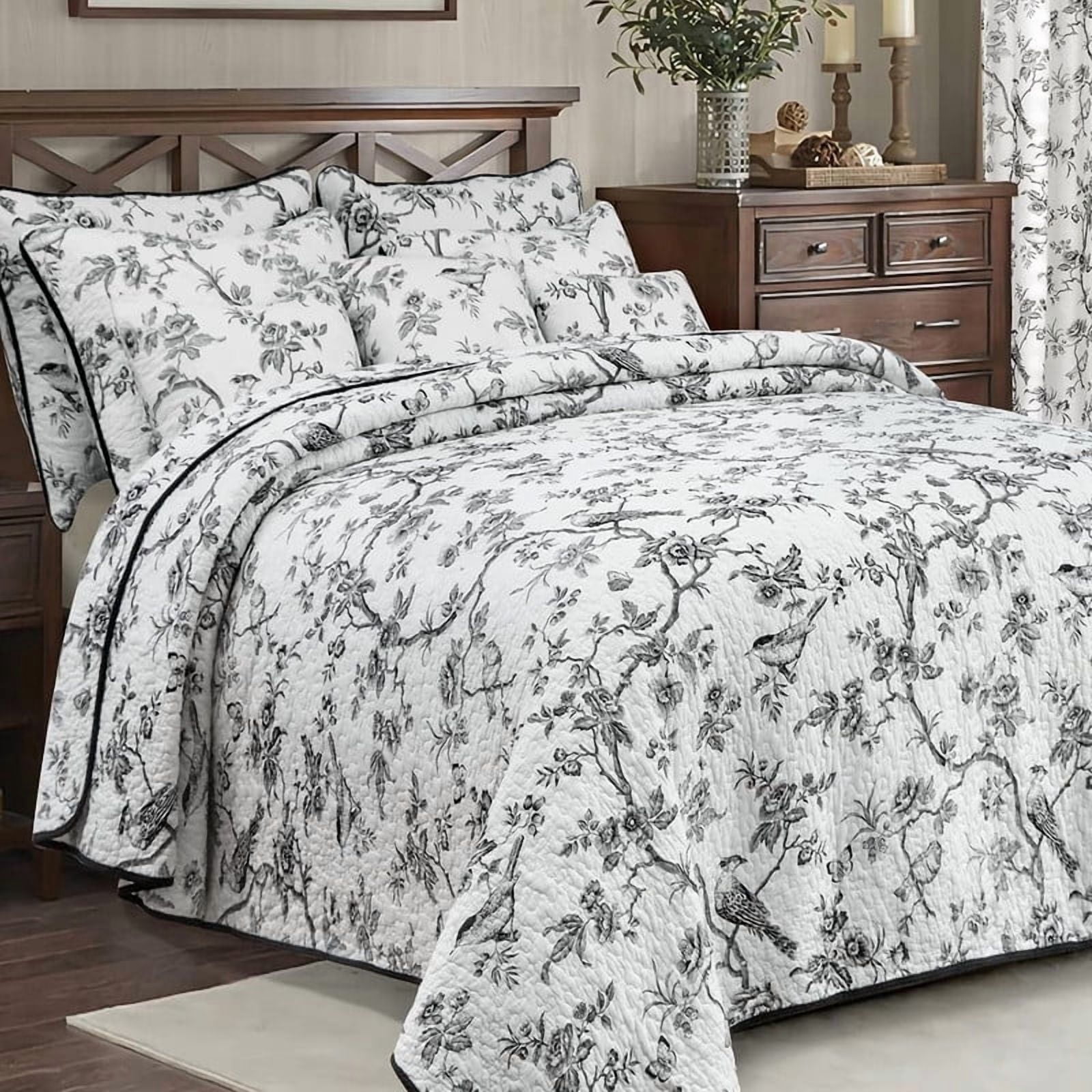 Evenhug Quilt Set 2-Piece Twin Blackbird Cotton Quilt Bedding Set With 2 Pillow Shams