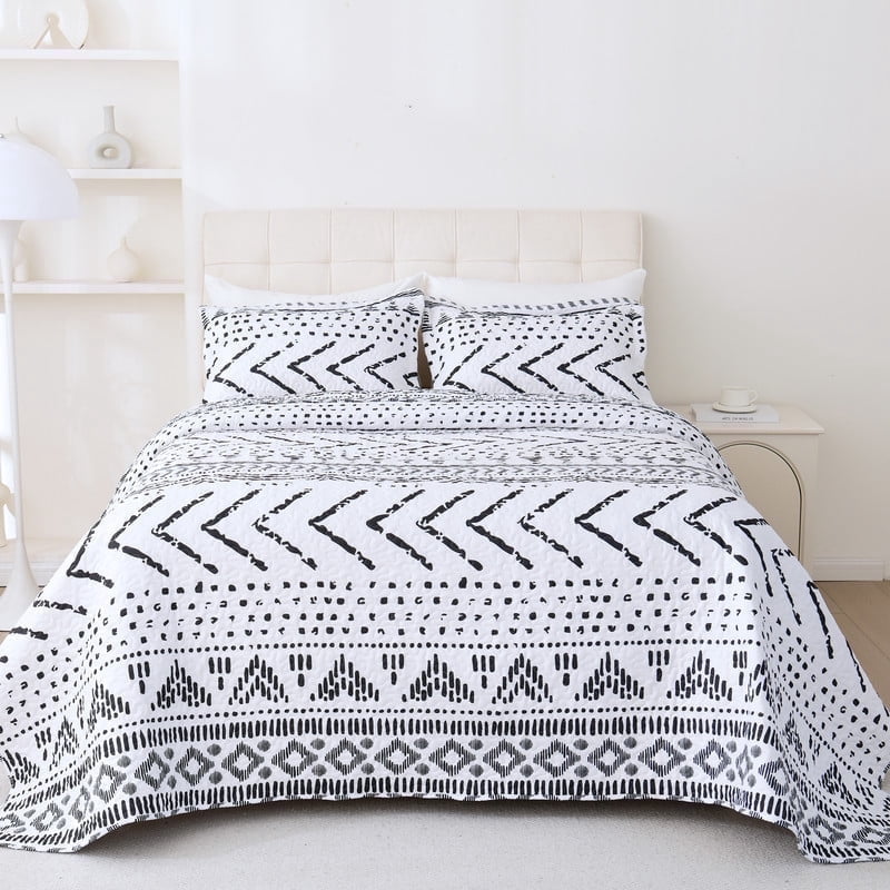 Evenhug Quilt Set 3-Piece Queen Black Stripe Bedding Set Microfiber Quilt Bedding Set With 2 Pillow Shams