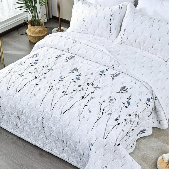 Evenhug Quilt Set 3-Piece Queen Branch Bird Cotton Quilt Bedding Set With 2 Pillow Shams