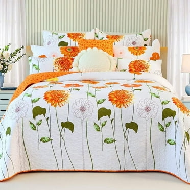 Evenhug Quilt Set 3-Piece Queen Sunflower Cotton Floral Quilt Bedding Set With 2 Pillow Shams