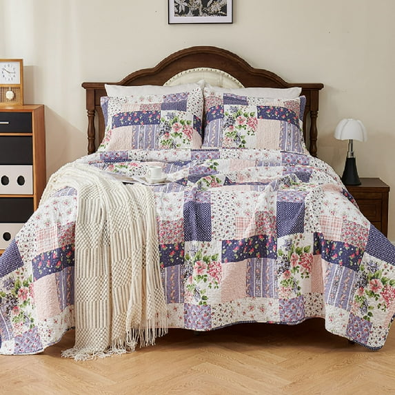 Evenhug Quilts 2-Piece Square Multi-Color Floral Patchwork Twin Quilt Set With Sham