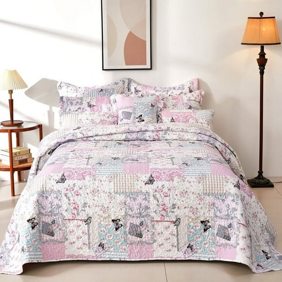 Evenhug Quilts 2-Piece Multi-Color Patchwork Floral Quilt Set With Shams