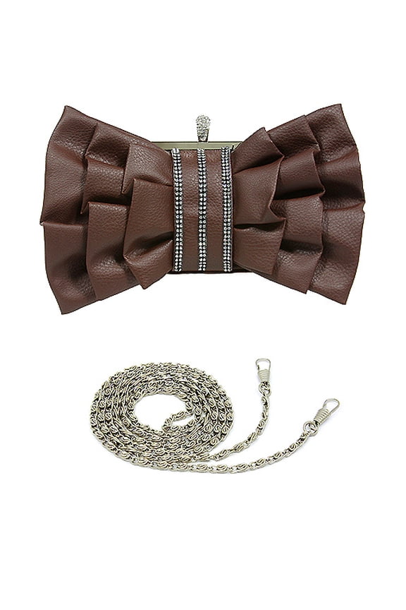 Evening Bag - 3-layer Bow-Inspired Design w/ Linear Beads - Brown - BG-444MBN