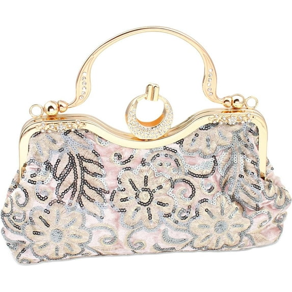 Evening Bag Beaded Clutch Handbag for Women, Floral Embroidery Rhinestone Vintage Bags for Wedding Prom Bridal Party