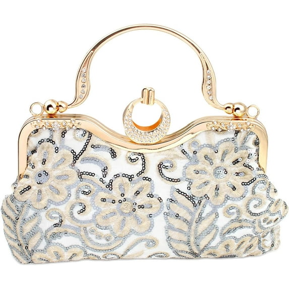 Evening Bag Beaded Clutch Handbag for Women, Floral Embroidery Rhinestone Vintage Bags for Wedding Prom Bridal Party