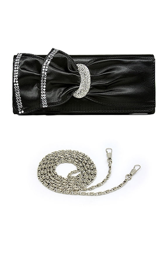 Evening Bag - Bow-inspired Shinny Croc w/ Rhinestone Charm - Black - BG-618SBK