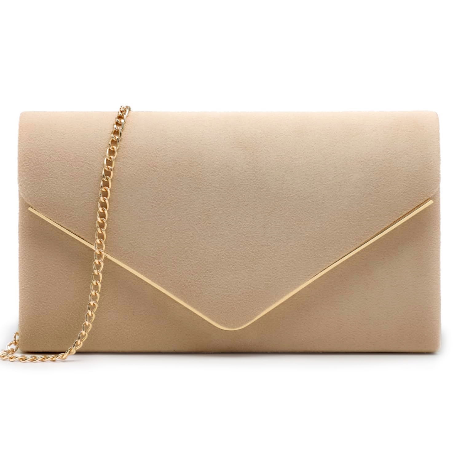Evening Bag Clutch Purses for Women Ladies, Evening Wedding Party Velvet Suede Pleated Handbag with Chain, Beige