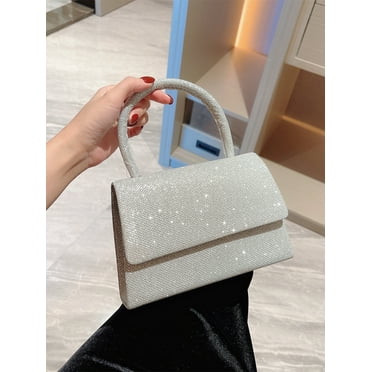 Evening Bag Clutch Purses for Women Ladies Sparkling Party Handbag Wedding Bag (trapezoid-shaped silver)