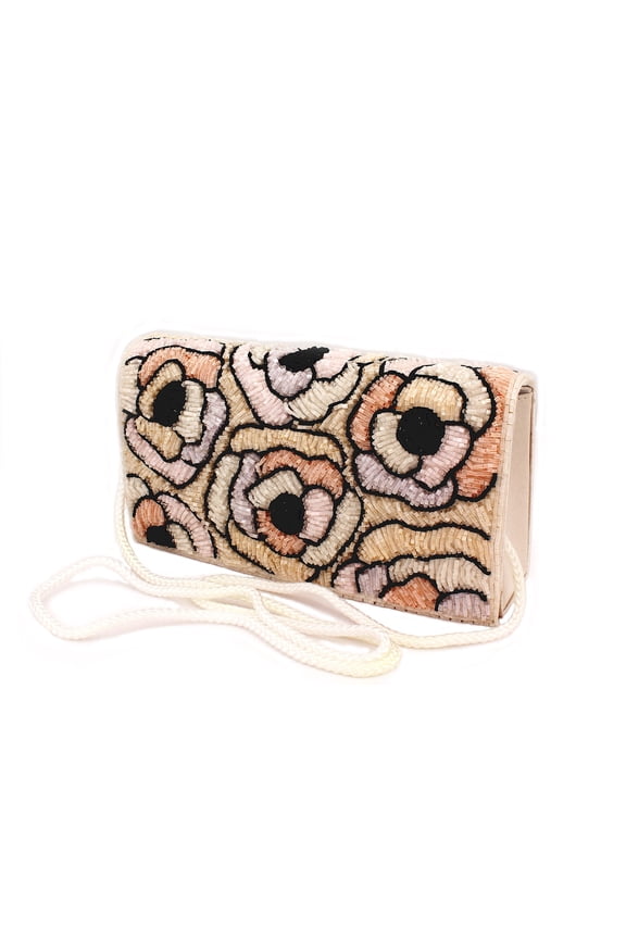 Evening Bag - Clutch - tube Beaded w/ Rose Print - BG-52008