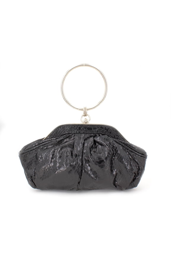 Evening Bag - Faux Snakeskin w/ Big Ring - Black - BG-90519BK
