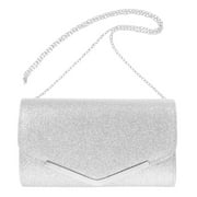 Evening Bag Handbag Wedding Party Message Bag Clutch Bag Purse Simple Chain Bag for Women Ladies(Silver)