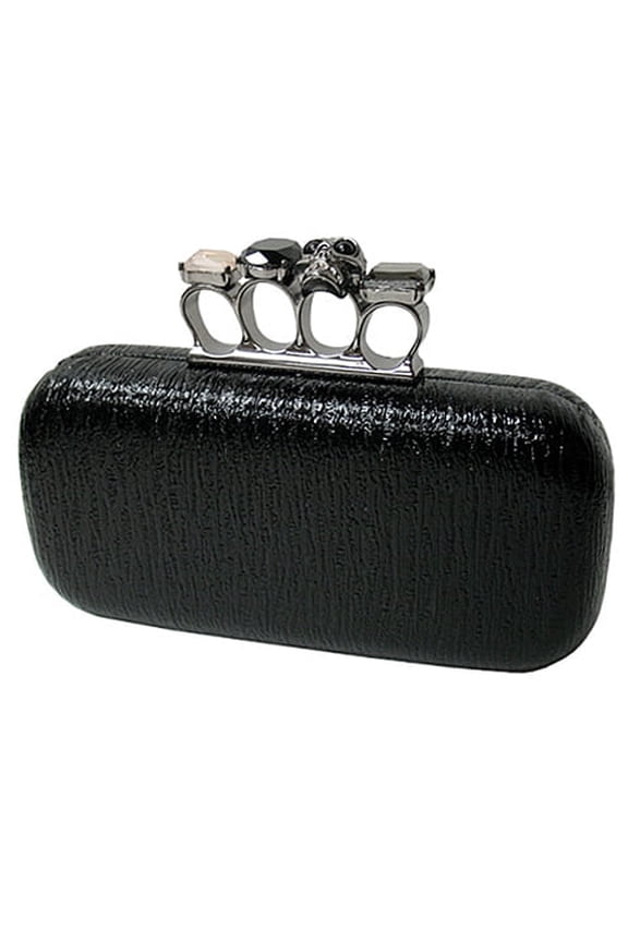 Evening Bag - Jeweled Stone With Finger Rings Clutch Bags - Black - BG-EHP7101BK-WM