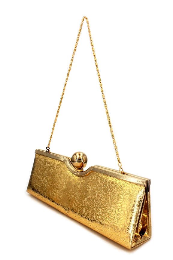 Evening Bag - Patent Leather w/ Metal Frame - Gold - BG-43140DGD