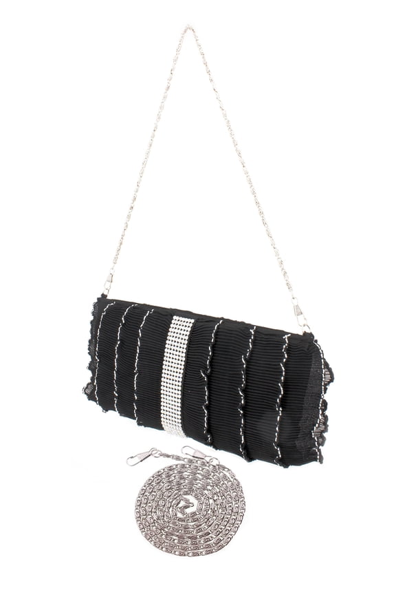 Evening Bag - Pleated Glittery w/ Trimmed Ruffles - Black - BG-92233B
