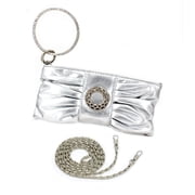 Evening Bag - Pleated PU Leather w/ Rhinestone Loop Wristlet - Silver - BG-7070M-SV