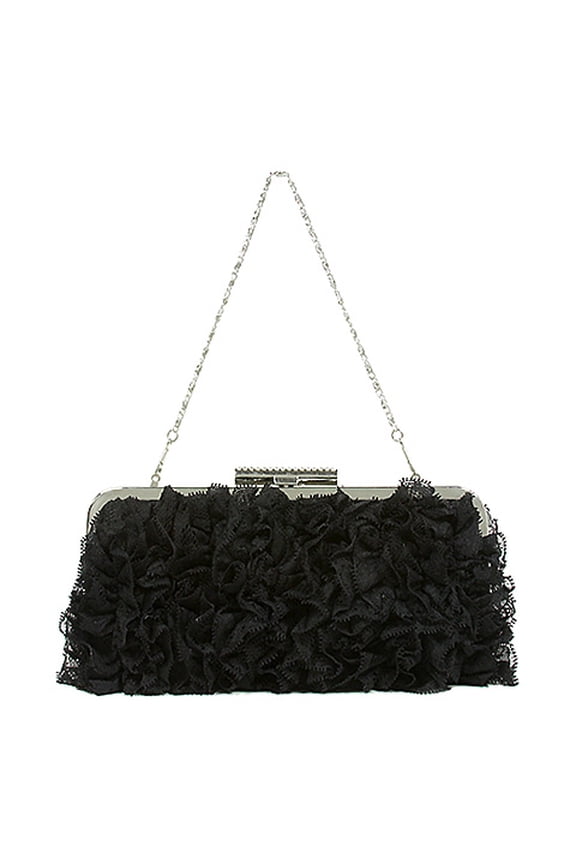 Evening Bag - Ruffled with Frame Tuck Lock Design Clutch evening Bag - Black - BG-7447BK