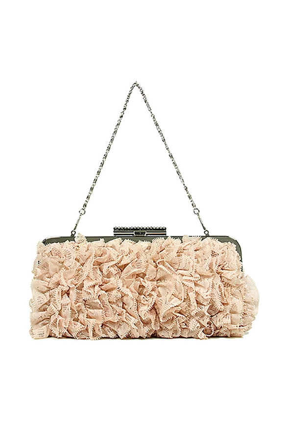 Evening Bag - Ruffled with Frame Tuck Lock Design Clutch evening Bag - Champagne - BG-7447CP