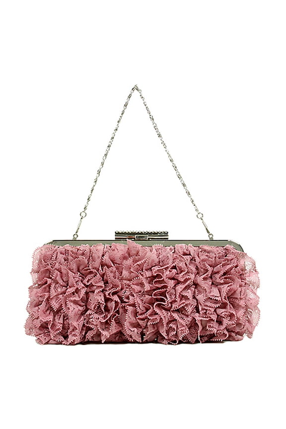 Evening Bag - Ruffled with Frame Tuck Lock Design Clutch evening Bag - Pink - BG-7447PK