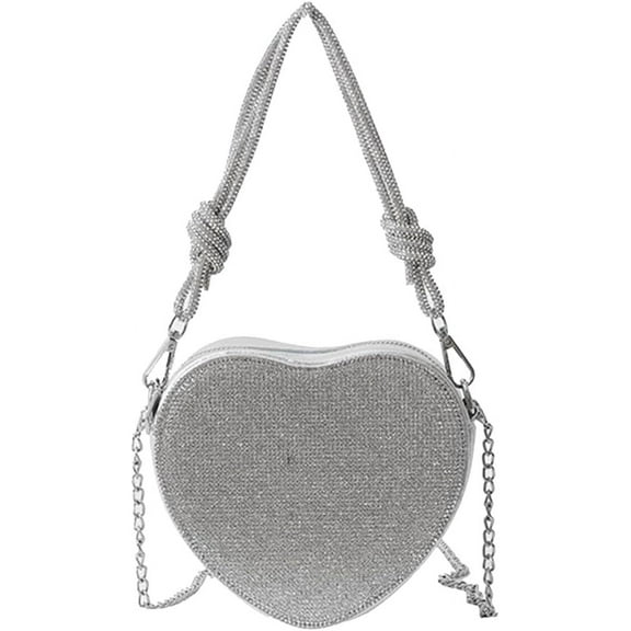 Evening Bag for Women Luxury Heart Shape Clutch Bag Rhinestone Handbag Bridal Wedding Purse Glitter Shoulder Bag