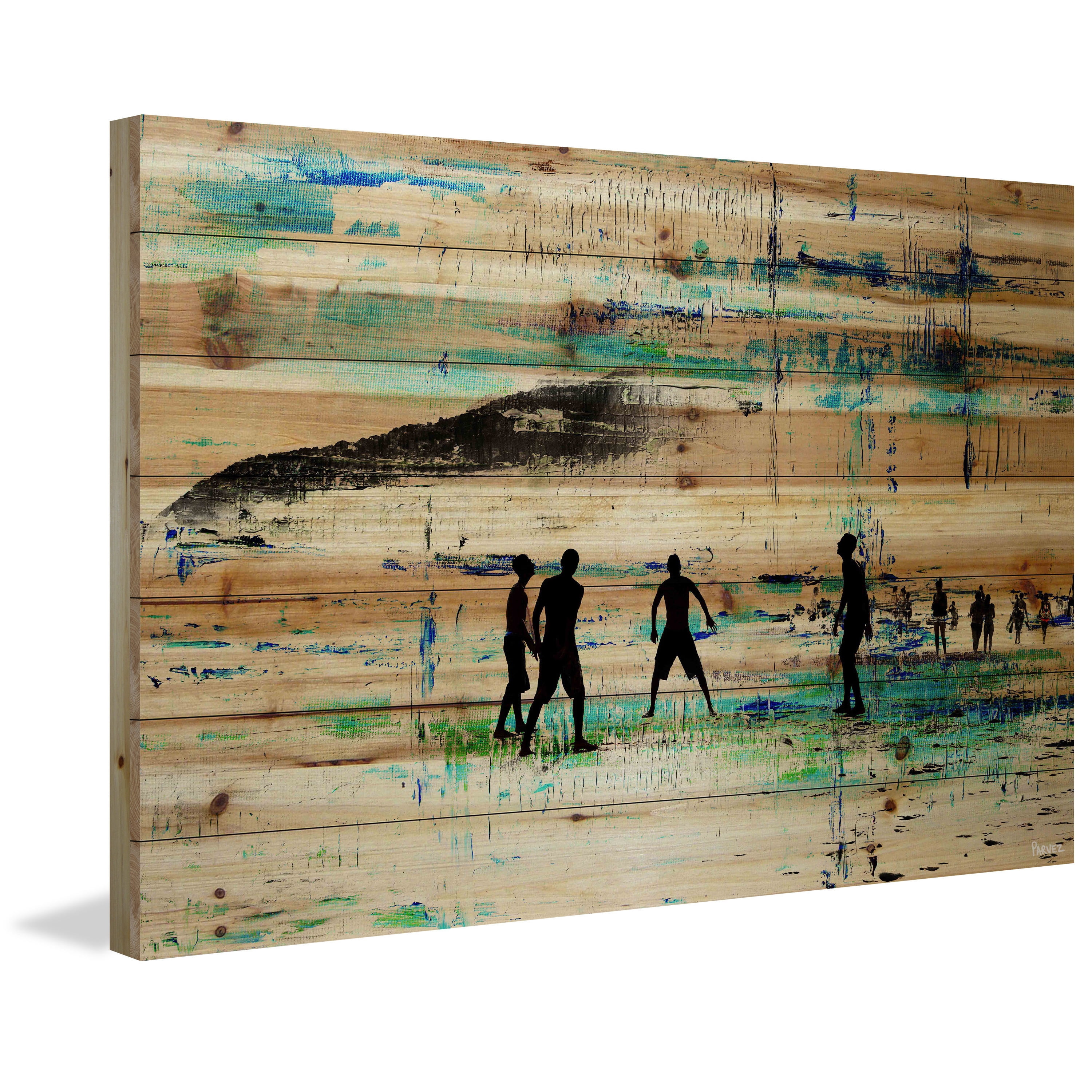 "Evening Beach Green" Painting Print on Natural Pine Wood