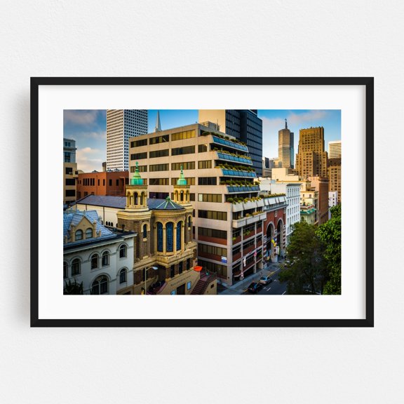 Evening on Bush Street - San Francisco California Photography City Architecture Skyline Street Photography Travel Poster Black Framed Wall Art Print 5 x 7 inches