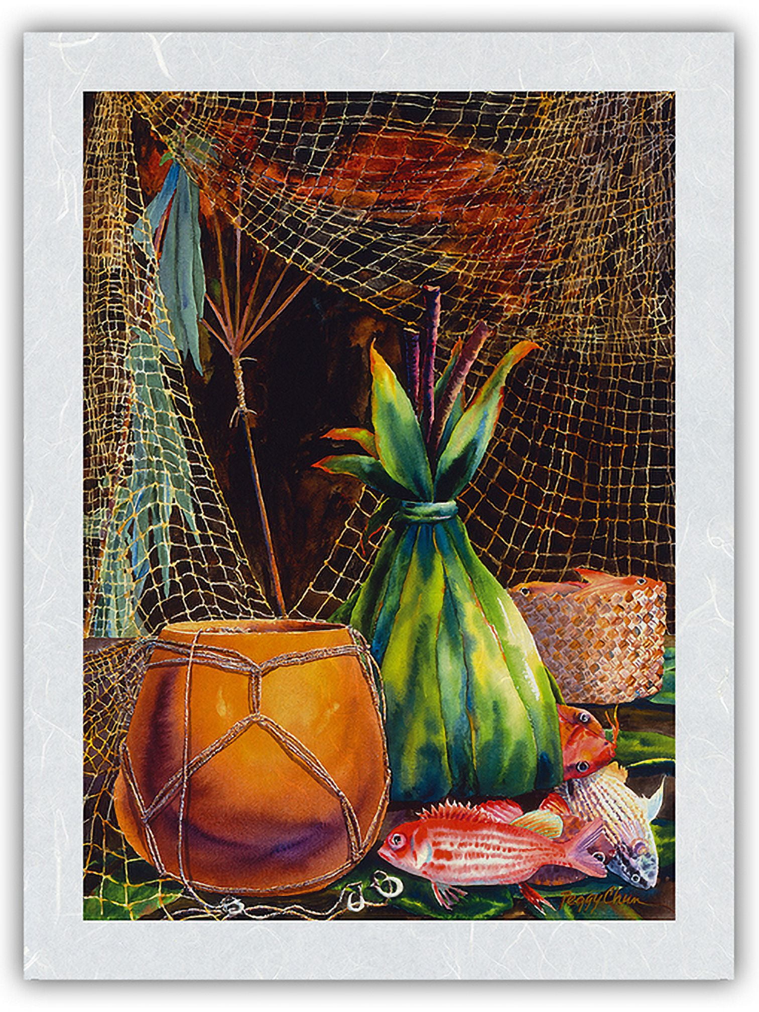 Evening Catch Hawaiian Fish Nets (’Upena) Tied Gourd (Ipu Hawele