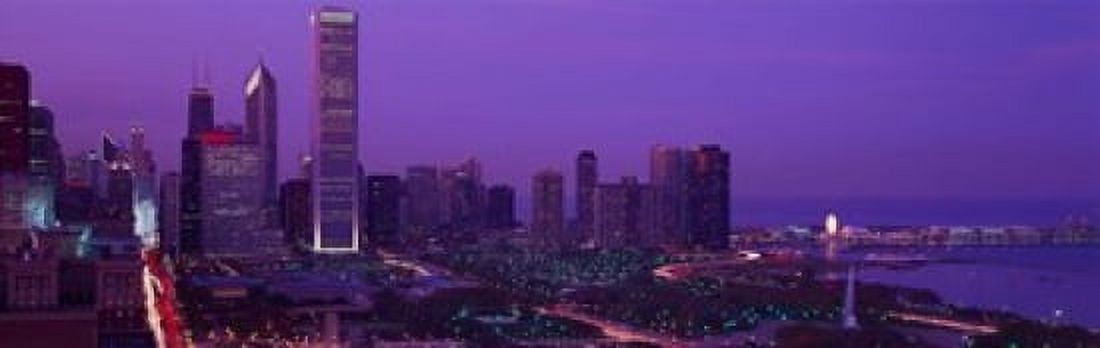 Evening Chicago IL USA Canvas Art - Panoramic Images (18 x 6)