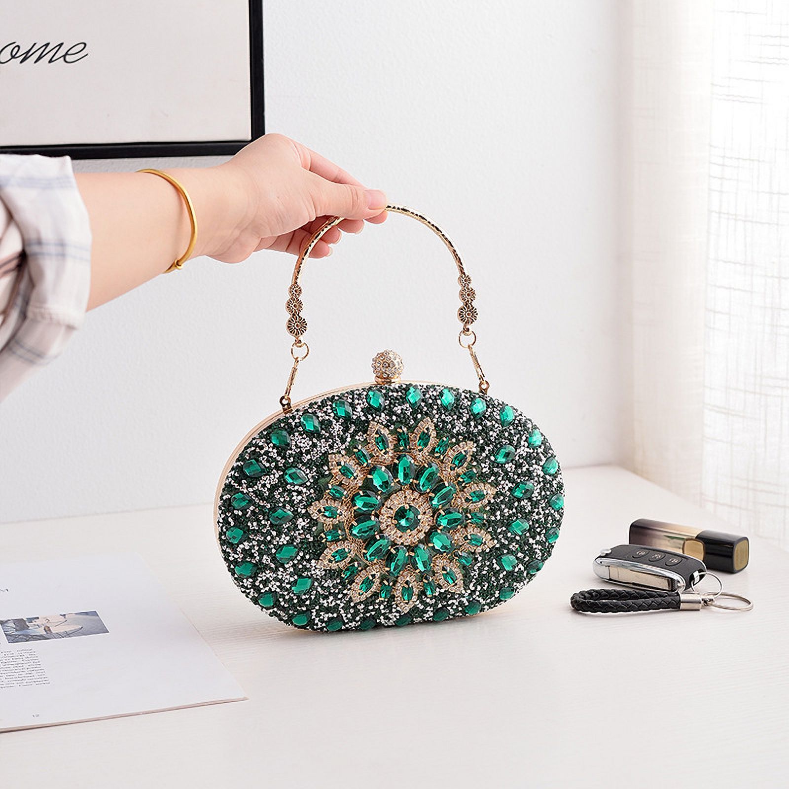 Evening Clutch Bag for Women Wedding Flower Diamond Clutch Purses Chain Designer Luxury Bag Party Handbag with Metal Handle Walmart