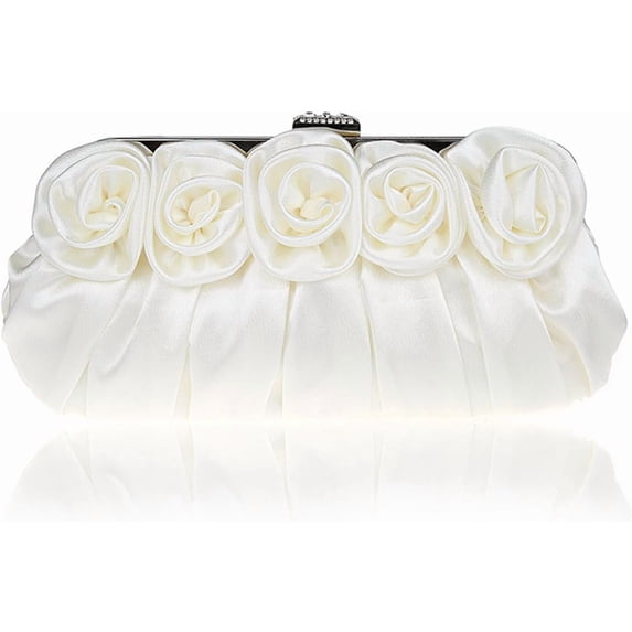 Evening Clutch Purses Rose Shaped Handbags Pleated Silk Elegant Floral Purse for Women Wedding Party