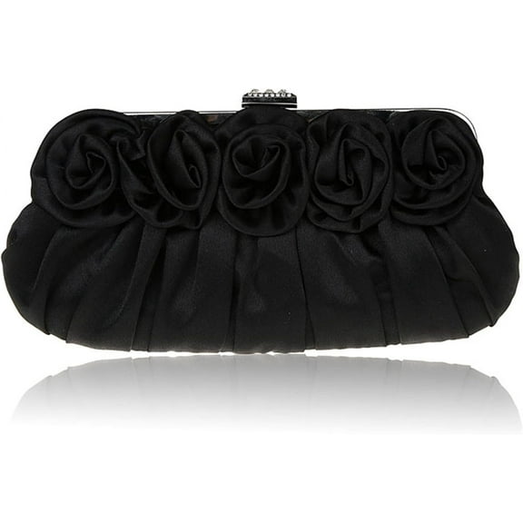 Evening Clutch Purses Rose Shaped Handbags Pleated Silk Elegant Floral Purse for Women Wedding Party