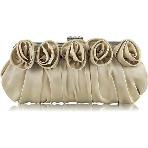 Evening Clutch Purses Rose Shaped Handbags Pleated Silk Elegant Floral Purse for Women Wedding Party